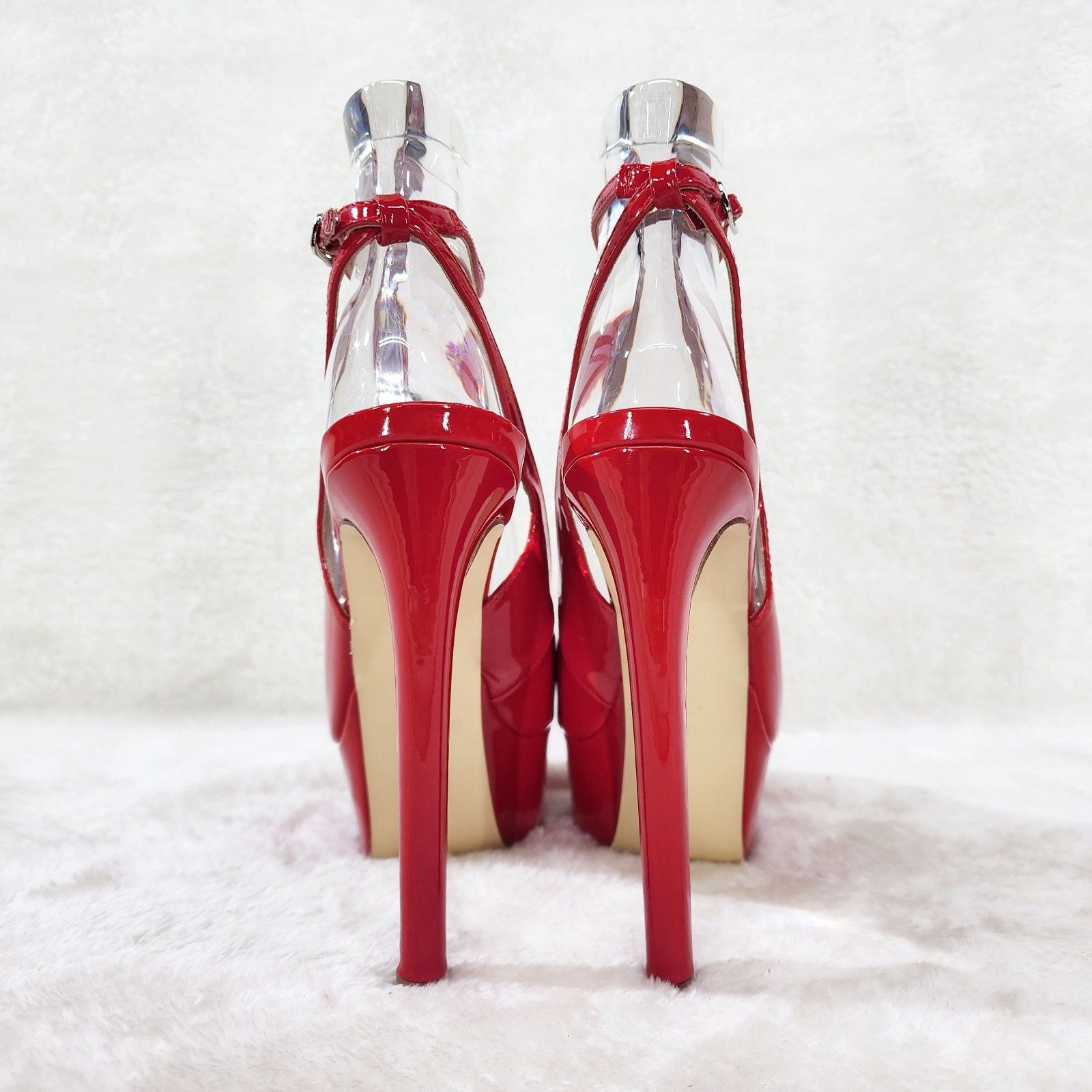 Other Evie Ankle Slingback High Heels Platform Shoes Pumps Red Pat Size US 7 / IT 37 - 4 Thumbnail