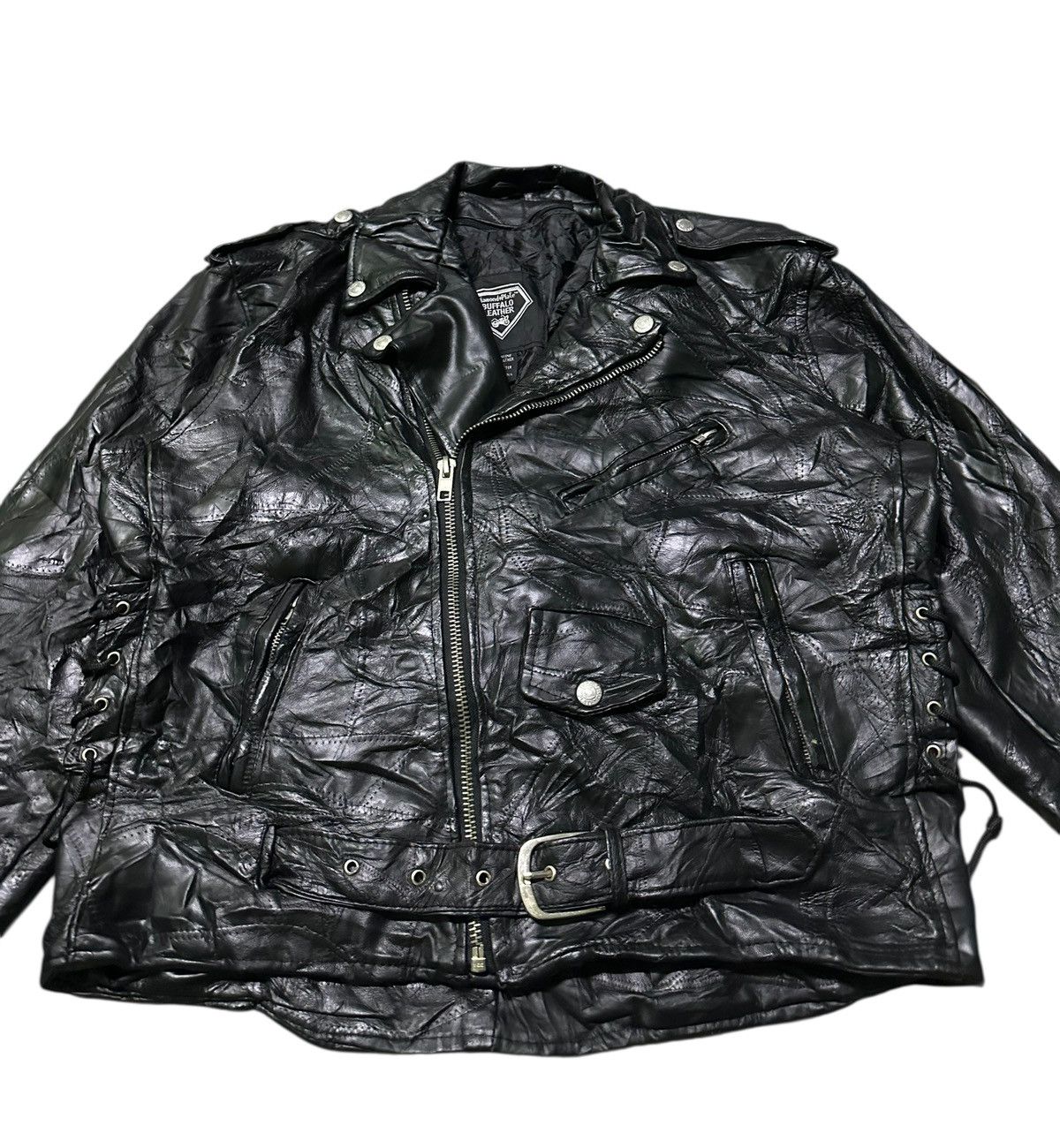 Japanese Brand Diamond plate double collar leather jacket Size US L / EU 52-54 / 3 - 7 Thumbnail