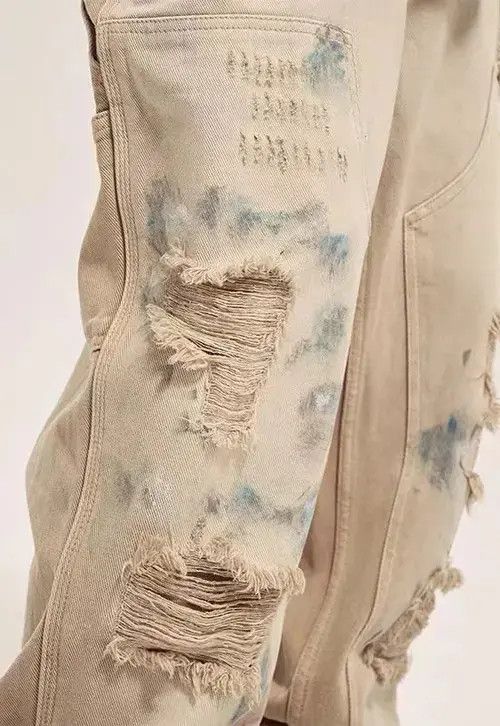 Japanese Brand × Jean Retro distressed graffiti paint ripped work jeans Size US 32 / EU 48 - 4 Thumbnail