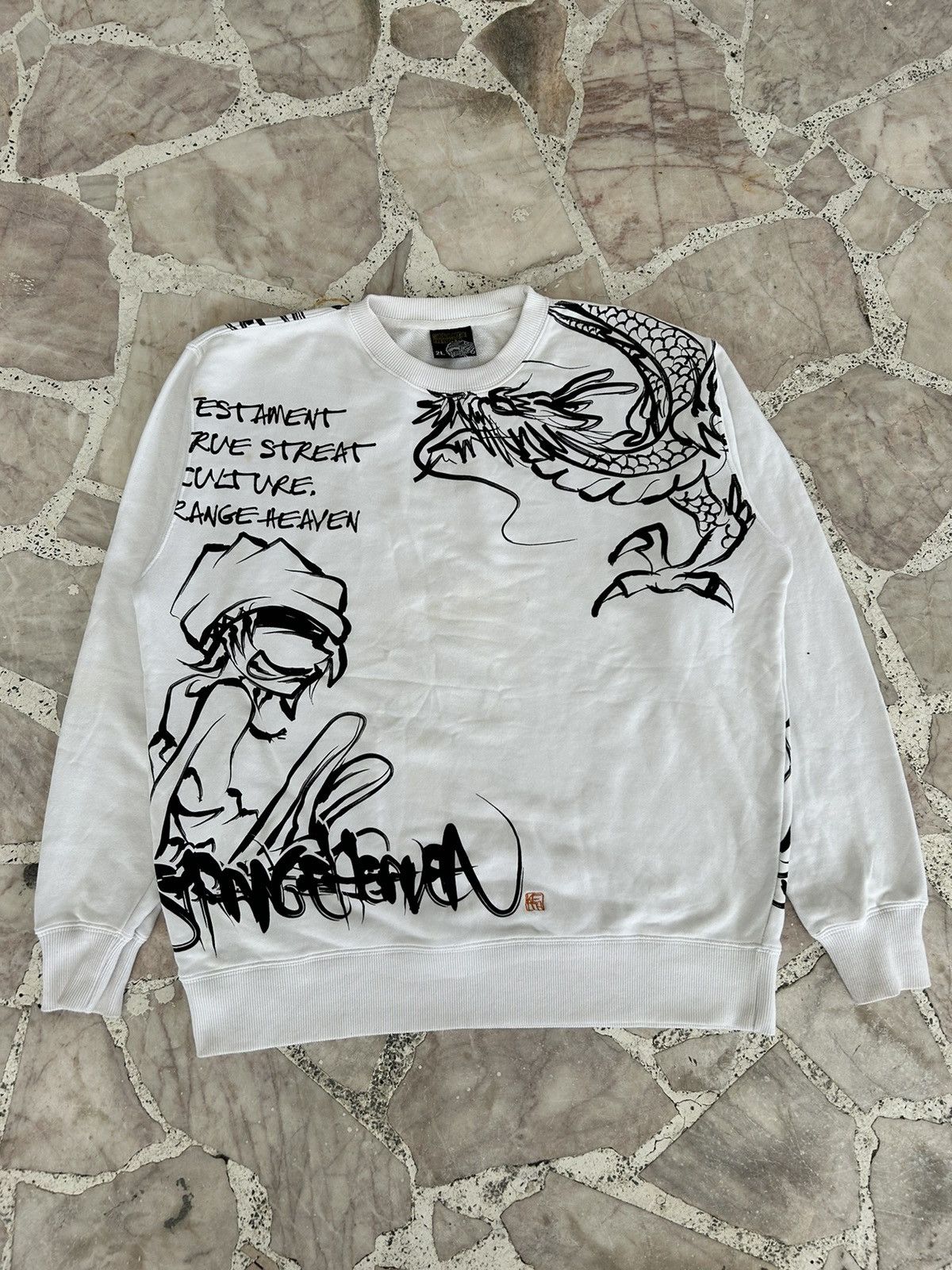 image of Strange Heaven Y2K White Sweatshirt, Men's (Size Large)