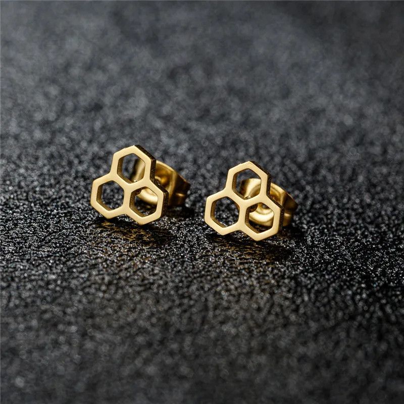 Jewelry Mini Honeycomb Stud Earrings Charm Earring Gift Size ONE SIZE - 1 Thumbnail