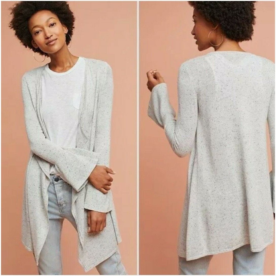 Anthropologie Moth XS Cardigan Sweater Gray Speckled Wool Cashmere Waterfa Size XS / US 0-2 / IT 36-38 - 6 Thumbnail