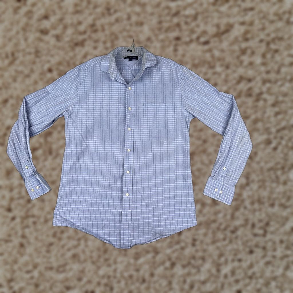 Tommy Hilfiger Tommy Hilfiger Shirt Men Blue Plaid 100% Cotton Long Sleeve Slim Fit 15.5 Button-Up Size US M / EU 48-50 / 2 - 1 Thumbnail