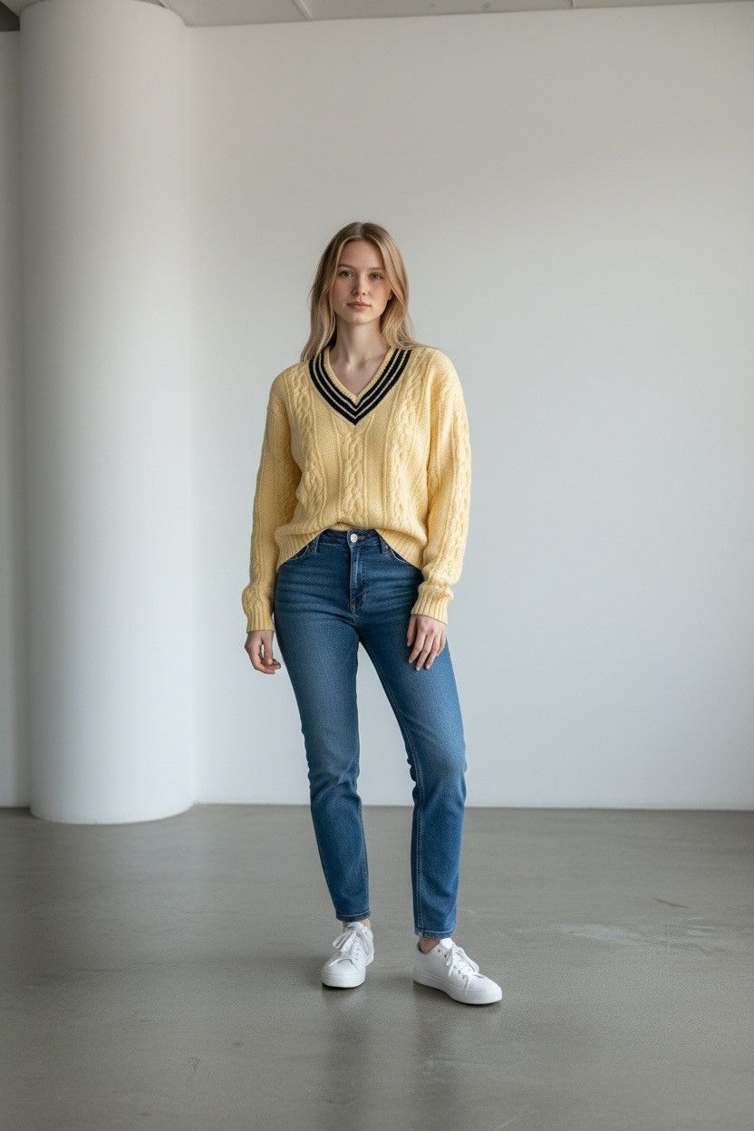 Lauren Ralph Lauren 90s Ralph Lauren Hand Knit Sweater Yellow Navy Polo Pony Size L / US 10 / IT 46 - 1 Thumbnail