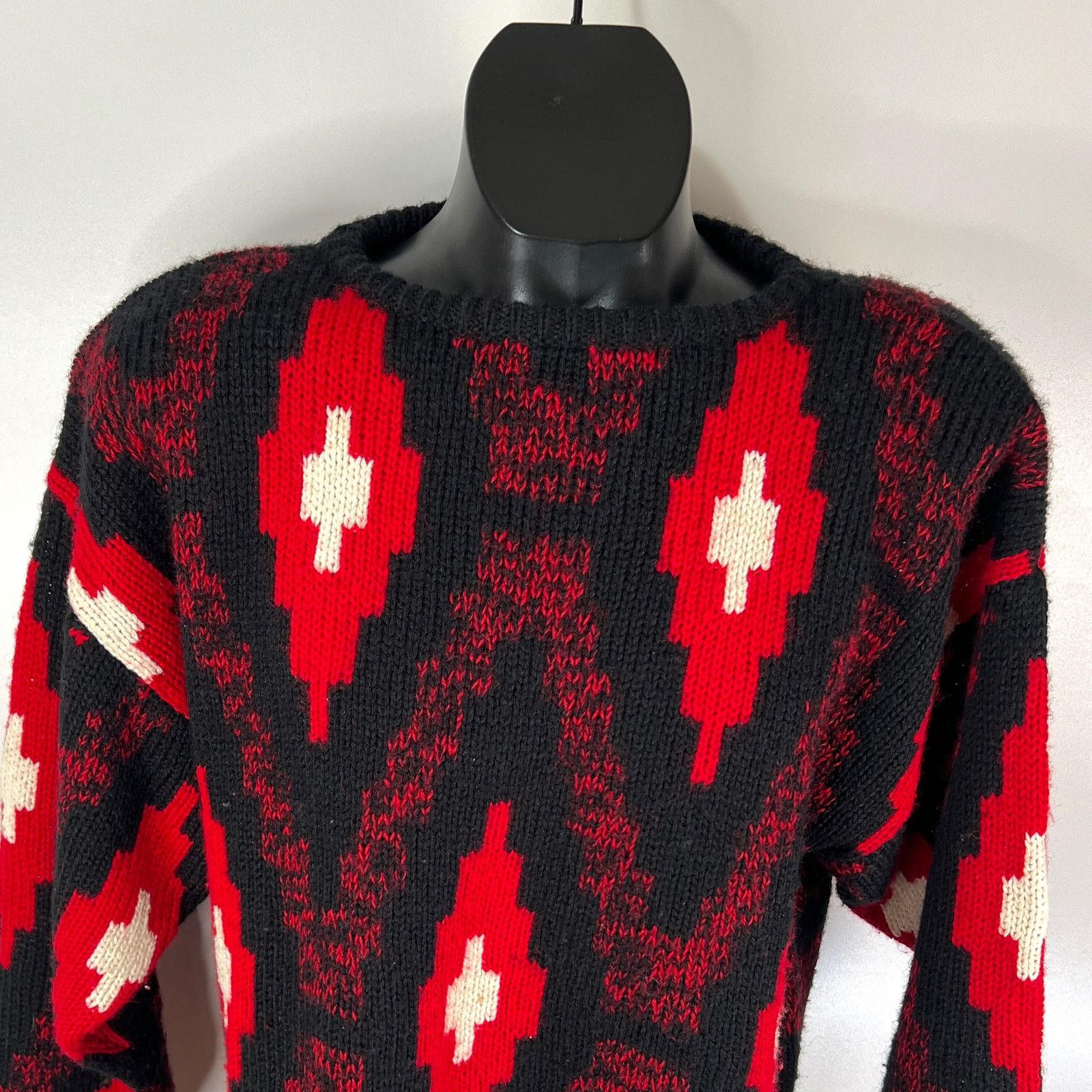 ESPIRIT × Vintage Espirit Sport Sweater Diamonds Motif Black Knit Pullover Size US M / EU 48-50 / 2 - 6 Thumbnail