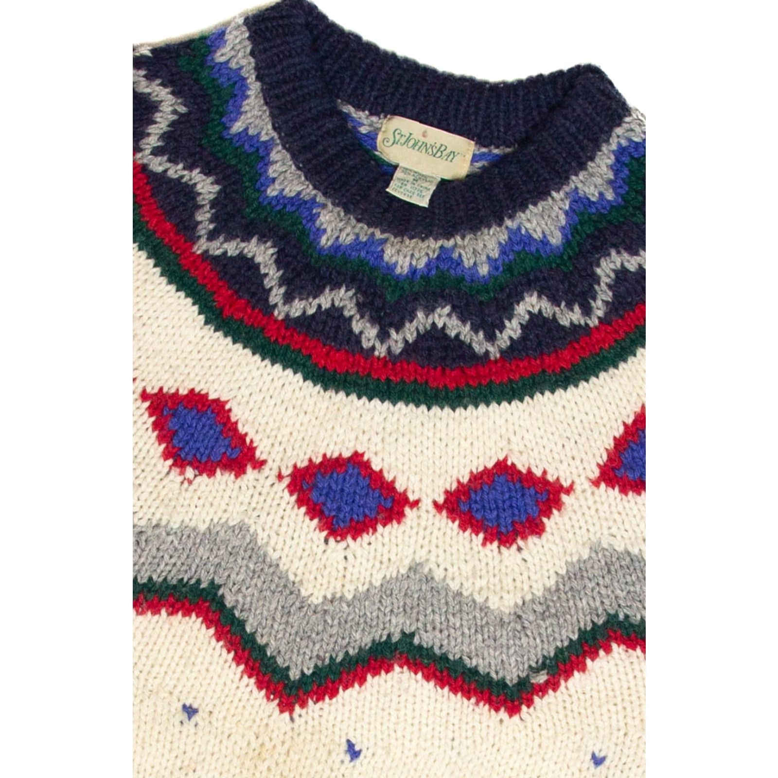 Vintage VINTAGE St. John's Bay Fair Isle Sweater Medium White Wool Blend 454 Wool / Acrylic Mens Women Girls Boys Size M / US 6-8 / IT 42-44 - 4 Thumbnail
