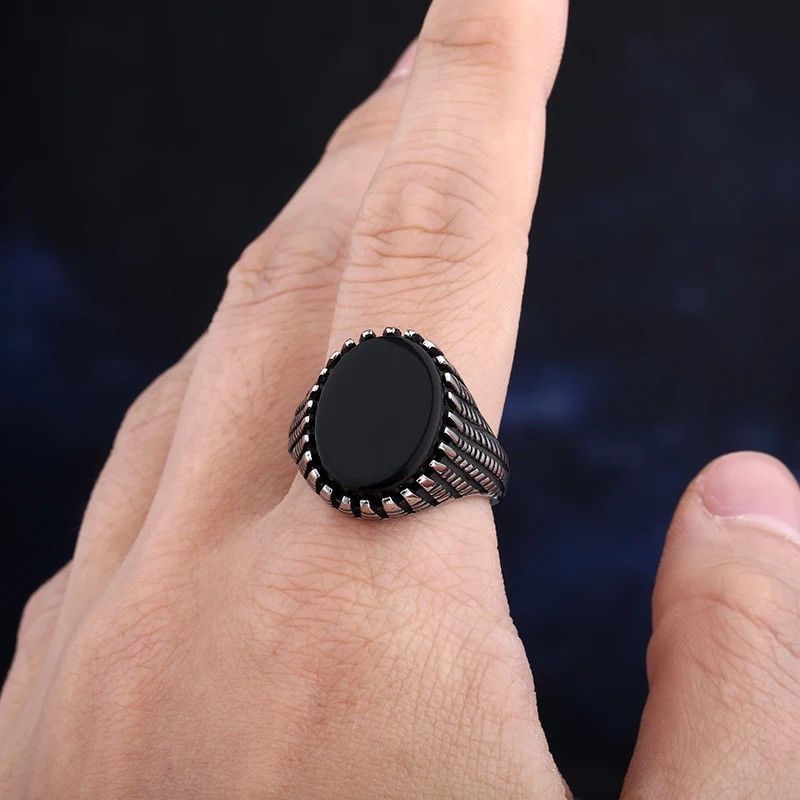 Jewelry Black Gem Stone Ring Size ONE SIZE - 3 Thumbnail