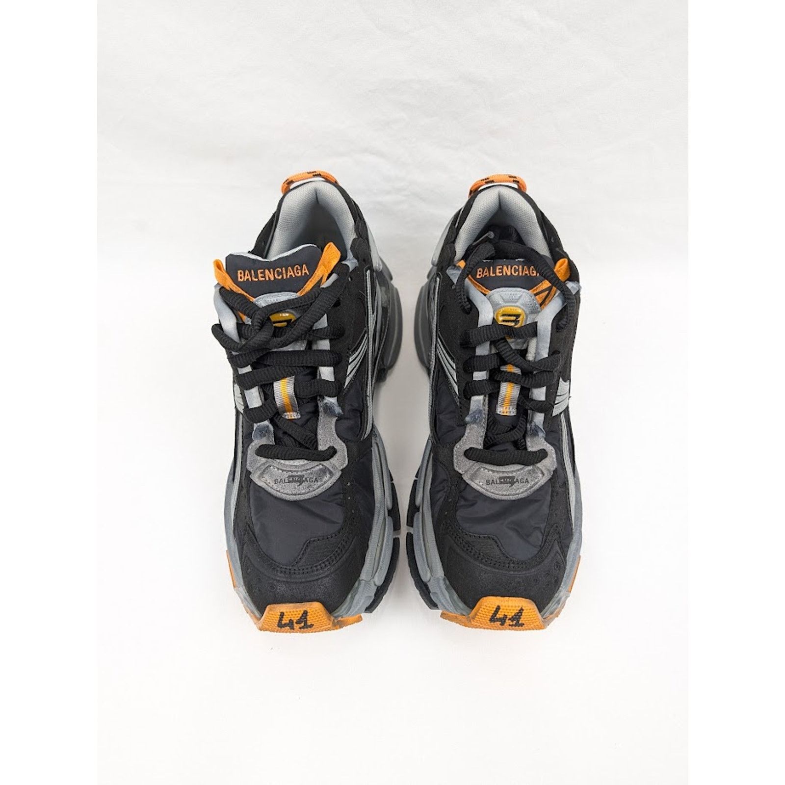 Balenciaga o1rshd1 Nylon Suede Runners in Black/Grey/Fluo Orange Size US 9 / EU 42 - 16 Thumbnail