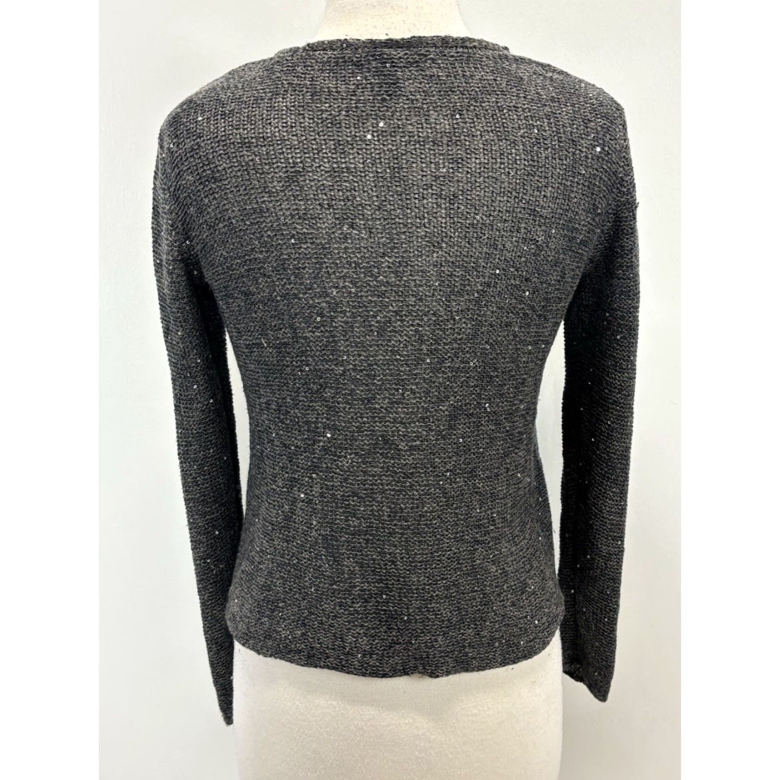 Eileen Fisher Eileen Fisher Sweater Women Petite Small Grey Linen Cotton Sequin V-Neck Pullover Size S / US 4 / IT 40 - 3 Thumbnail