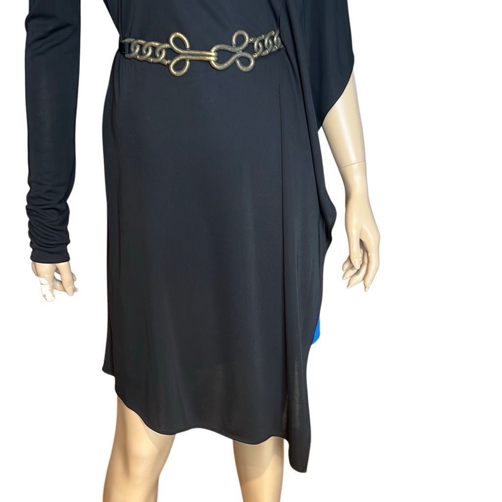 Bcbgmaxazria BCBG Max Azria Asymmetrical Drape Black Blue Dress (022) Size XS / US 0-2 / IT 36-38 - 4 Thumbnail