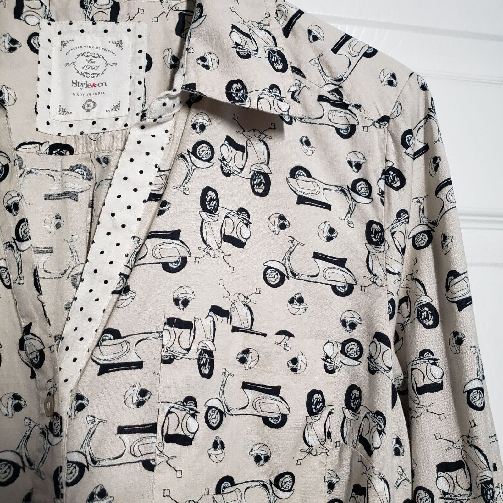 Style & Co Style & Co Moped Shirt Novelty Print Polka Dot Womens Size M Size M / US 6-8 / IT 42-44 - 3 Thumbnail