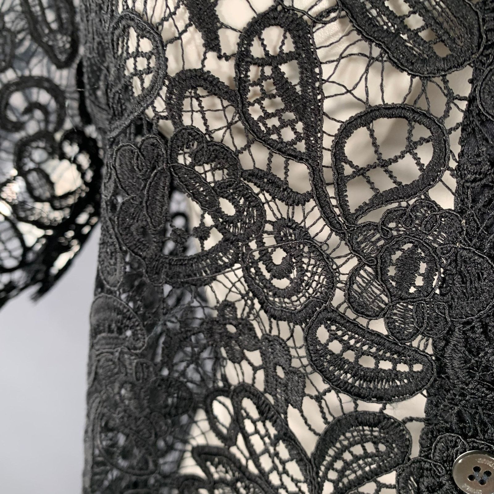 Staud STAUD M Black Polyester Lace Button Up Short Sleeve Shirt Size M / US 6-8 / IT 42-44 - 5 Thumbnail