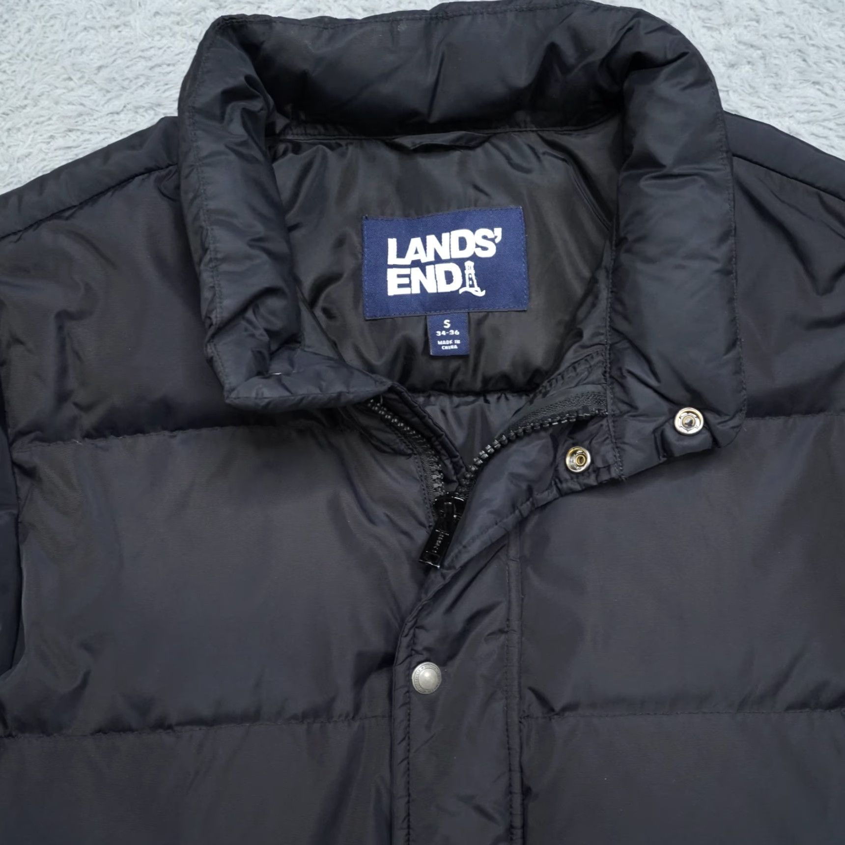 Lands' End Lands End Puffer Jacket Mens S Black Down Coat Heavy Nylon Work Excellent Jacket/Coat Short Stand-Up Collar Zip Pocket Packable Mens Size US S / EU 44-46 / 1 - 2 Thumbnail