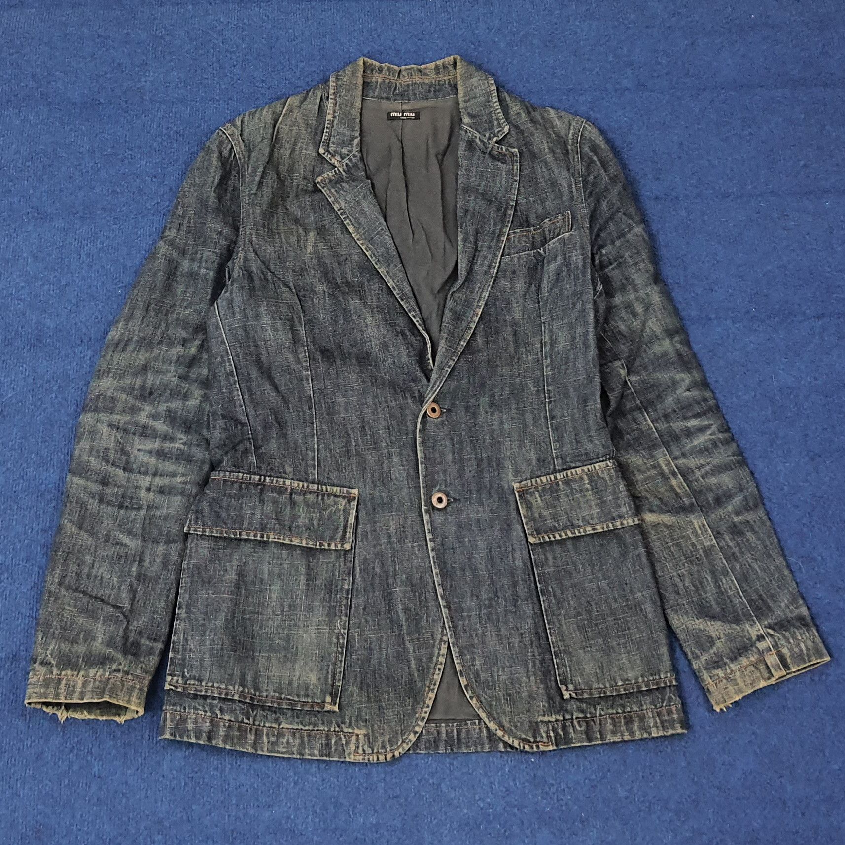 Miu Miu Vintage Miu Miu by Prada Denim Fiammato Blazer C256N2 Size XS / US 0-2 / IT 36-38 - 1 Thumbnail