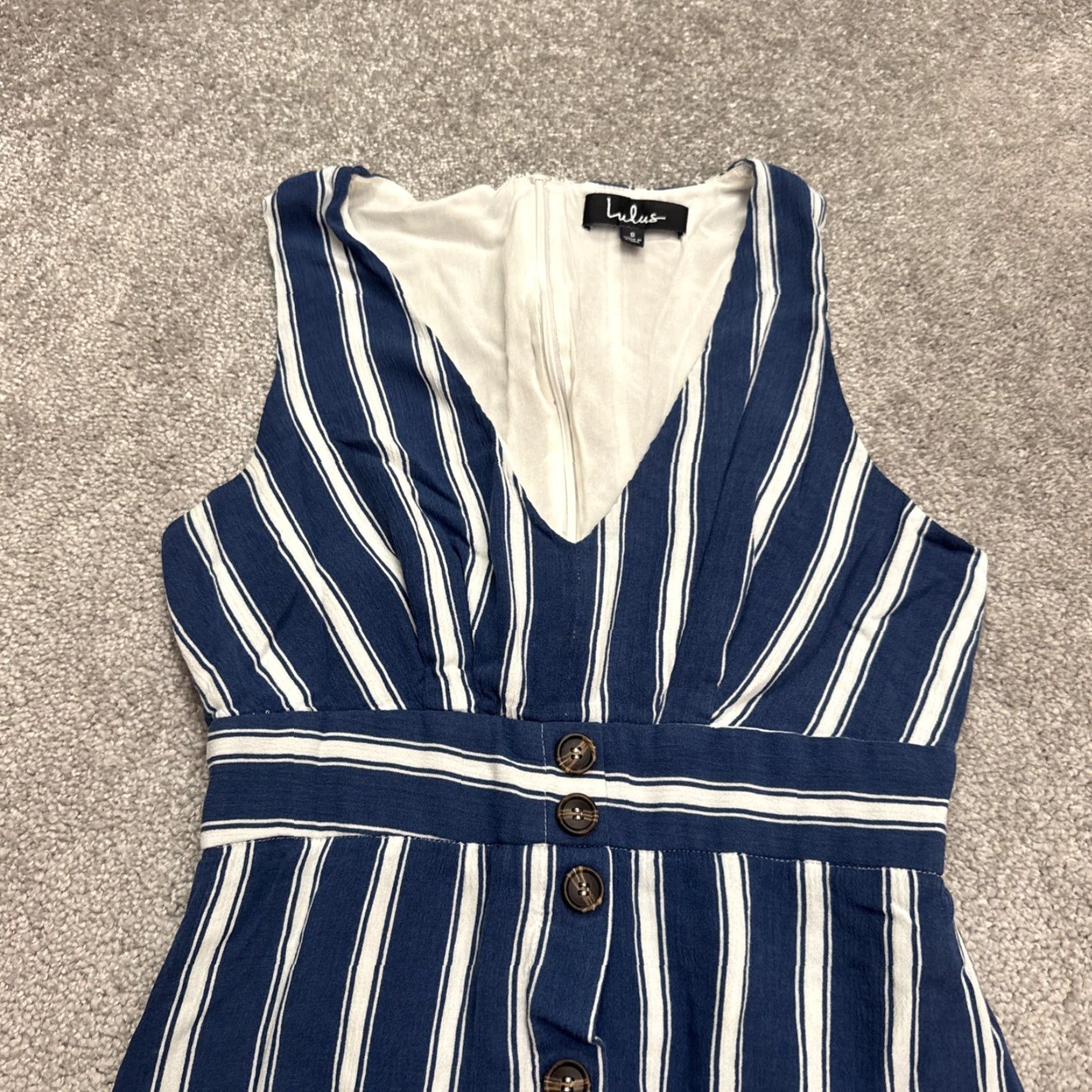 Lulus VINTAGE Lulus Women's A-Line Midi Dress Casual Sleeveless Striped Blue White Summer Small Size S / US 4 / IT 40 - 4 Thumbnail