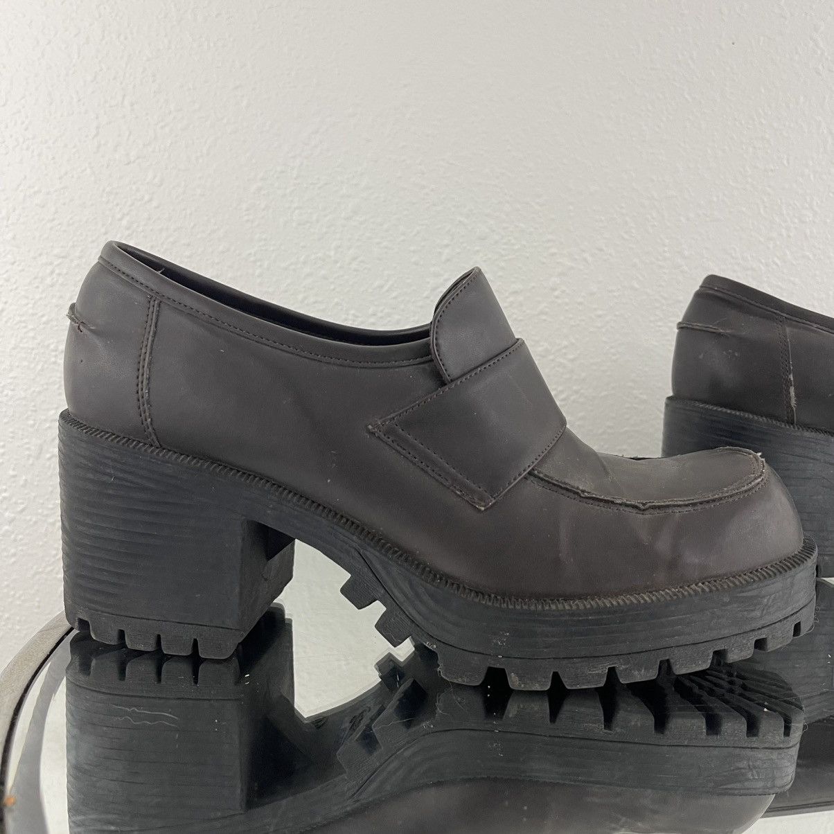 Vintage LOWER EAST SIDE Vintage Brown Faux Leather Platform Loafers Size US 10 / IT 40 - 5 Thumbnail