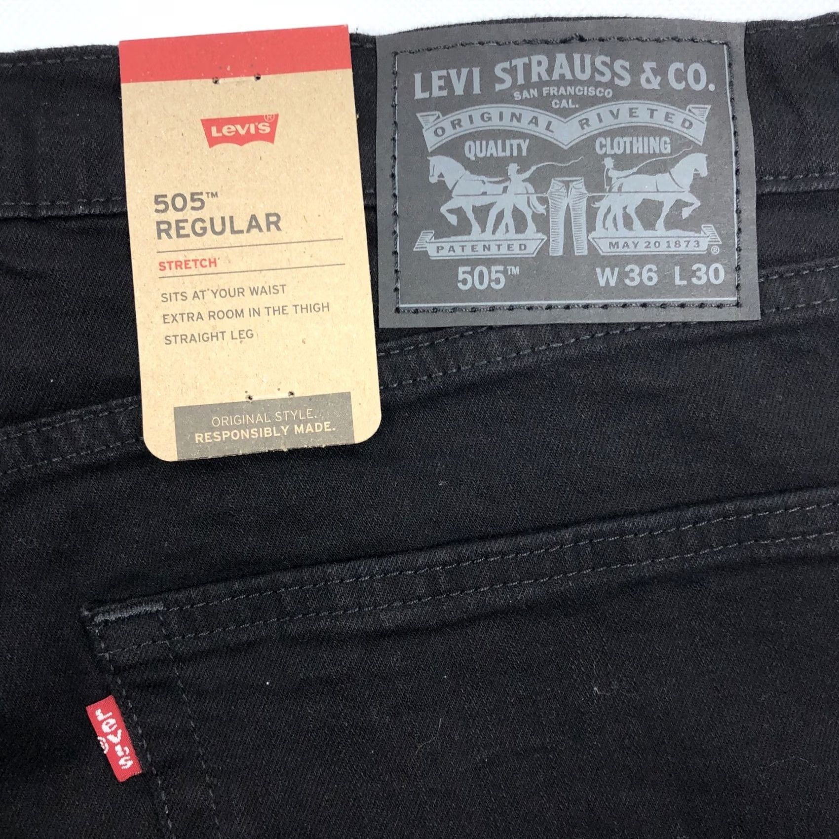Levi's Levi's 505 Regular Fit Jeans 36x30 Black Denim Straight Leg Men NWT Size US 36 / EU 52 - 7 Thumbnail