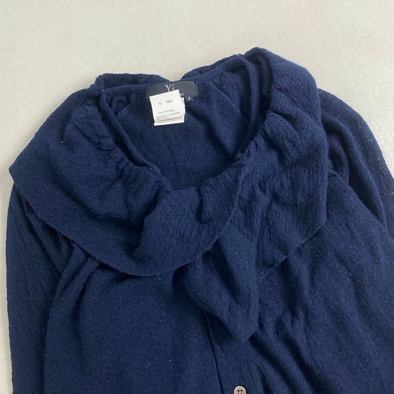 Y's Y's Navy wool irregular lace neckline shirt Size US L / EU 52-54 / 3 - 3 Thumbnail