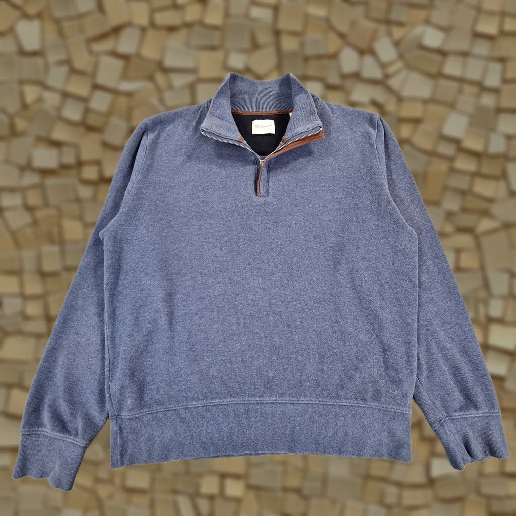 Gant Gant Mens Jumper Blue Large Quarter Zip Mock Neck 1/2 Zip 100% Cotton Knit Pullover Casual City Retro Designer Size US M / EU 48-50 / 2 - 1 Thumbnail