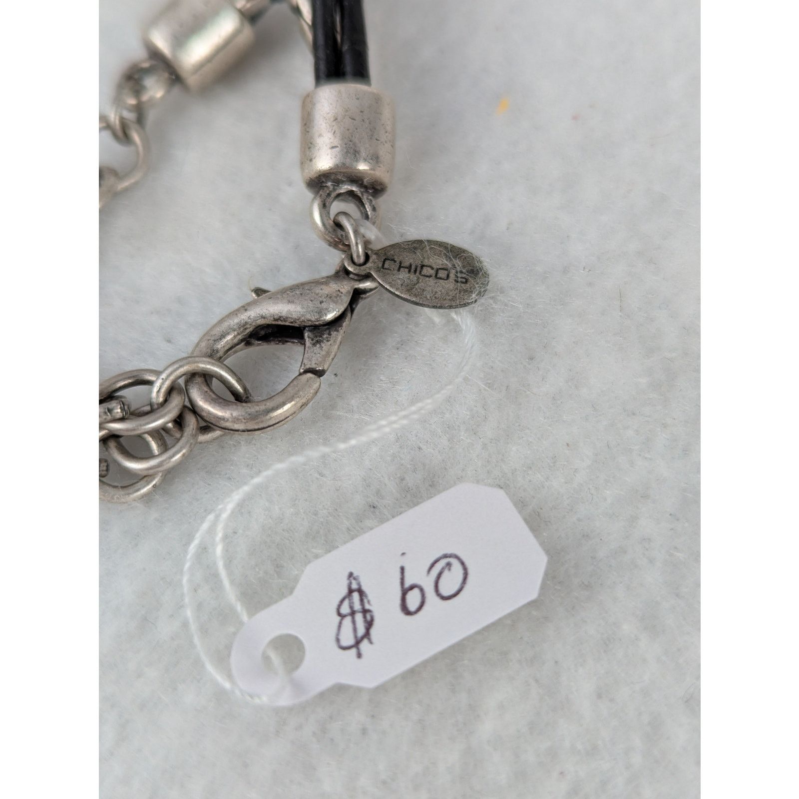 Other Vintage chico's Modernist Pendant 1.75" leather/metal 17-21" Size ONE SIZE - 2 Thumbnail