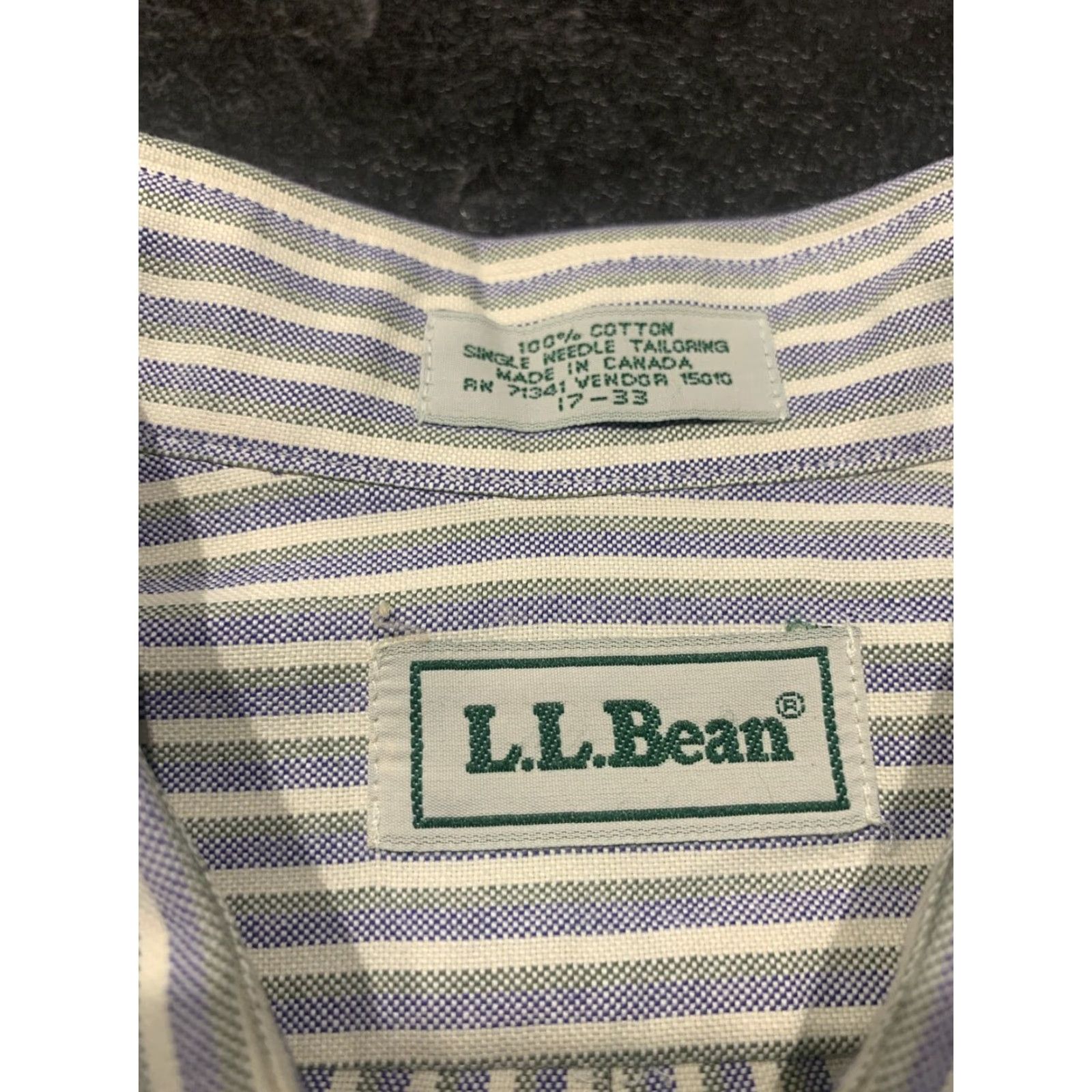 Vintage L.L. Bean Men's Dress Shirt - Blue & White Striped Cotton Button-Up, Classic Fit, Long Sleeve, Wrinkle Resistant, Size 17 Size 46R - 4 Thumbnail