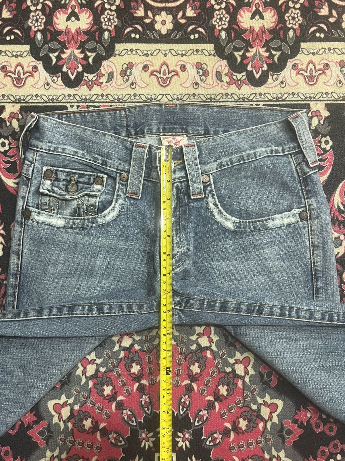 True Religion True Religion Joey Brown Leather Flap Pocket Flare Blue Jean Size US 28 / EU 44 - 14 Thumbnail