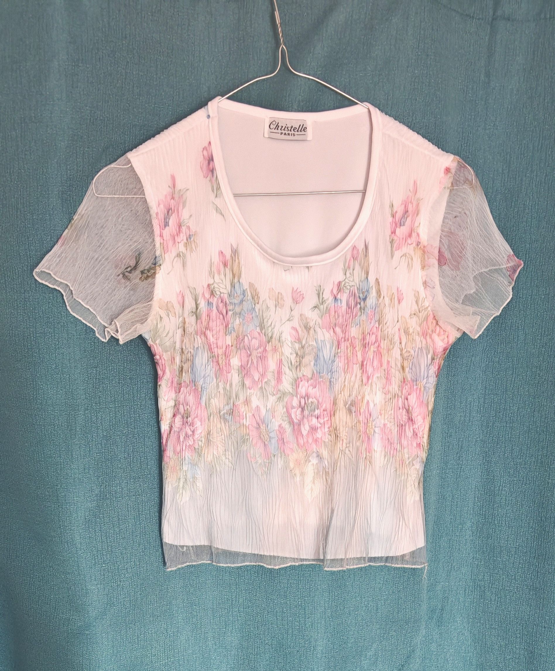 Vintage Vintage French Sheer Mesh Floral Crop Top Flare sz S 90s Y2K Size S / US 4 / IT 40 - 8 Thumbnail