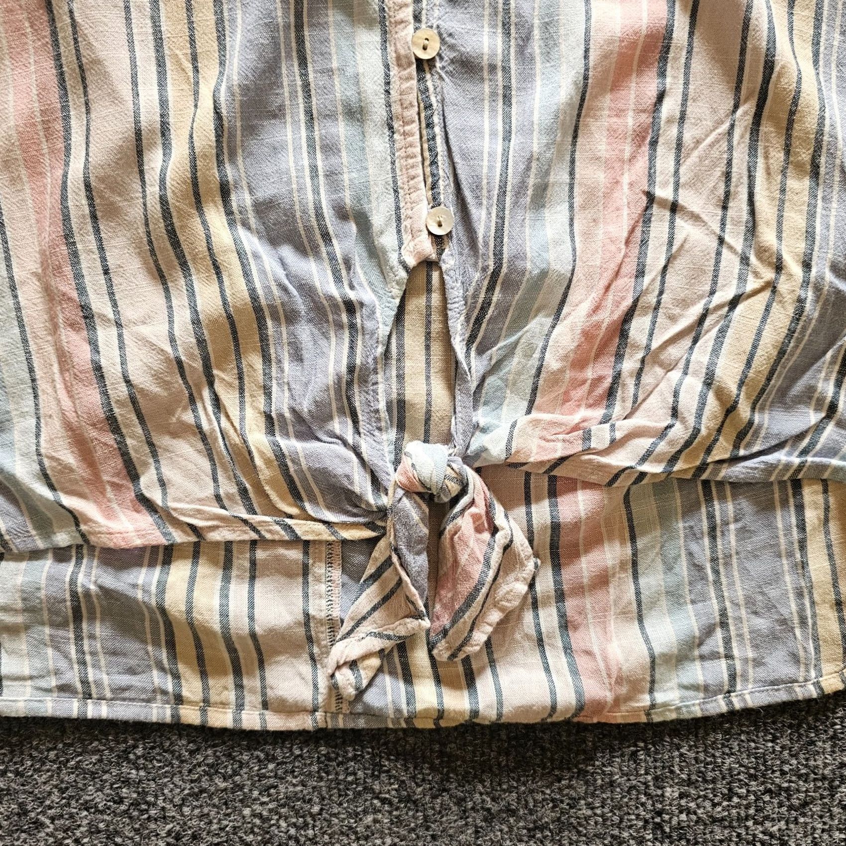 CLOT Cloth & Stone Top Shirt Womens Large Blue Striped Short Sleeve Button Up Casual Sleeve V-Neck Printed Pattern Size L / US 10 / IT 46 - 5 Thumbnail
