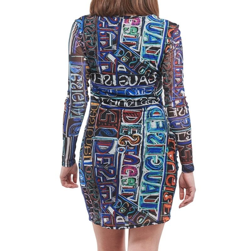 Desigual Desigual Vest Lettering Long Sleeve Mini Dress Blue, Size L Size L / US 10 / IT 46 - 2 Thumbnail
