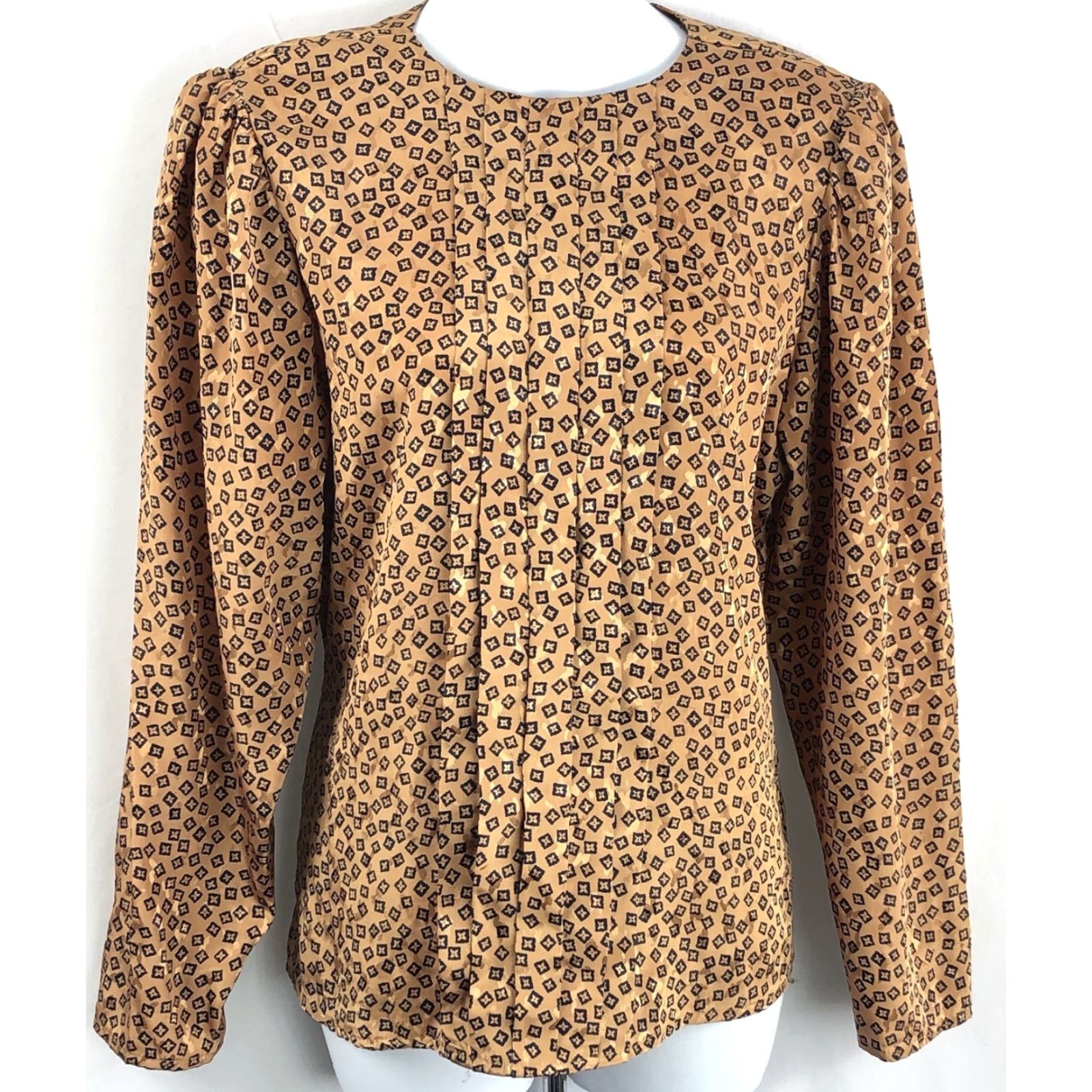 Vintage VINTAGE Jason Roberts Blouse Shirt 8 Gold/Blk Geo Pleated Retro Office Wear Size M / US 6-8 / IT 42-44 - 6 Thumbnail