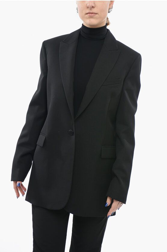 image of Redemption Virgin Wool Flap Pockets Blazer in Black, Women's (Size Medium)