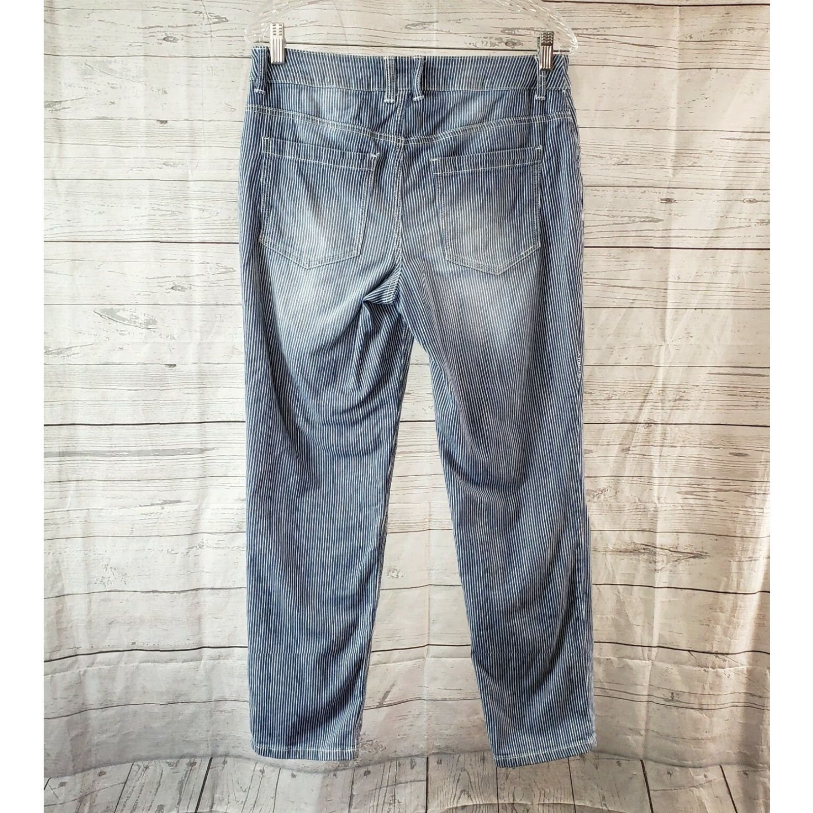 Vintage Chicos Platinum Womens Jeans Ankle 6 Blue White Striped Mid Rise Cotton Blend Size 28" / US 6 / IT 42 - 3 Thumbnail