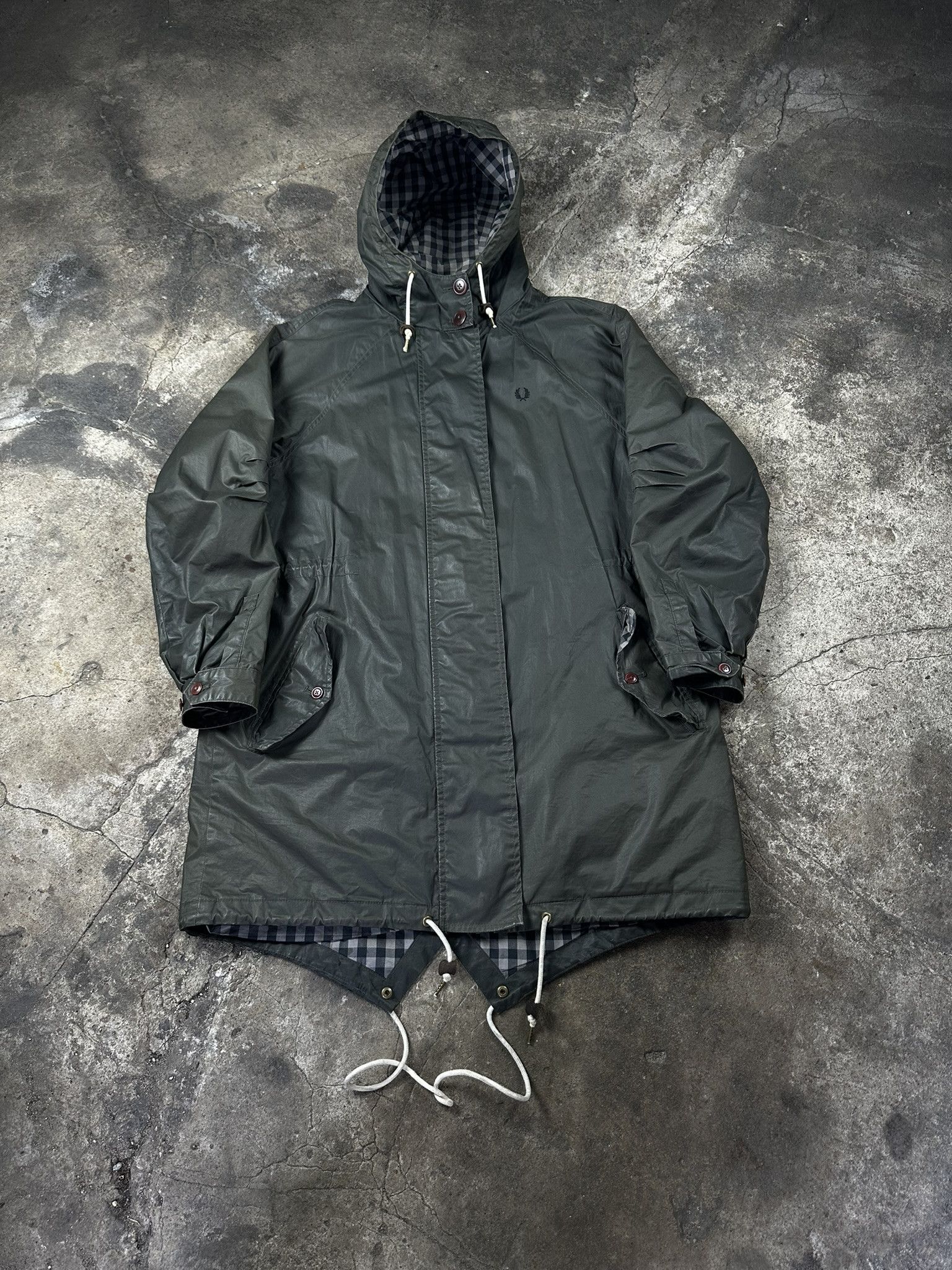 FRED Fred Perry Waxed Wind Rain Raincoat Coat Size L / US 10 / IT 46 - 1 Thumbnail