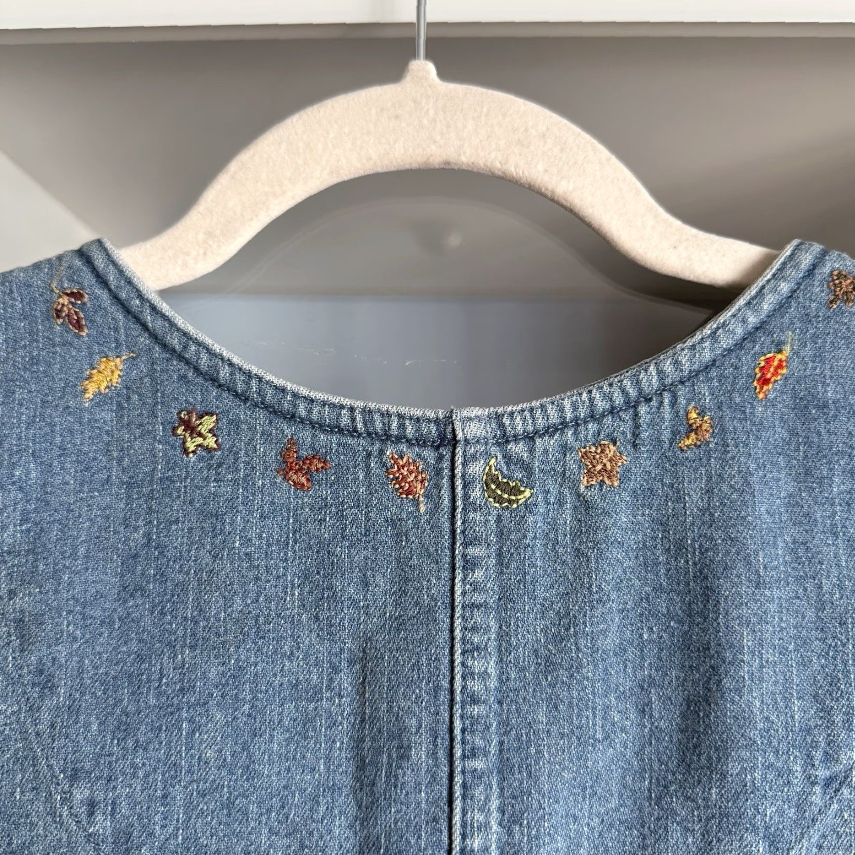 Vintage Vtg Christopher & Banks Embroidered Fall Leaves Denim Maxi Dress Autumn L Folk Size L / US 10 / IT 46 - 5 Thumbnail