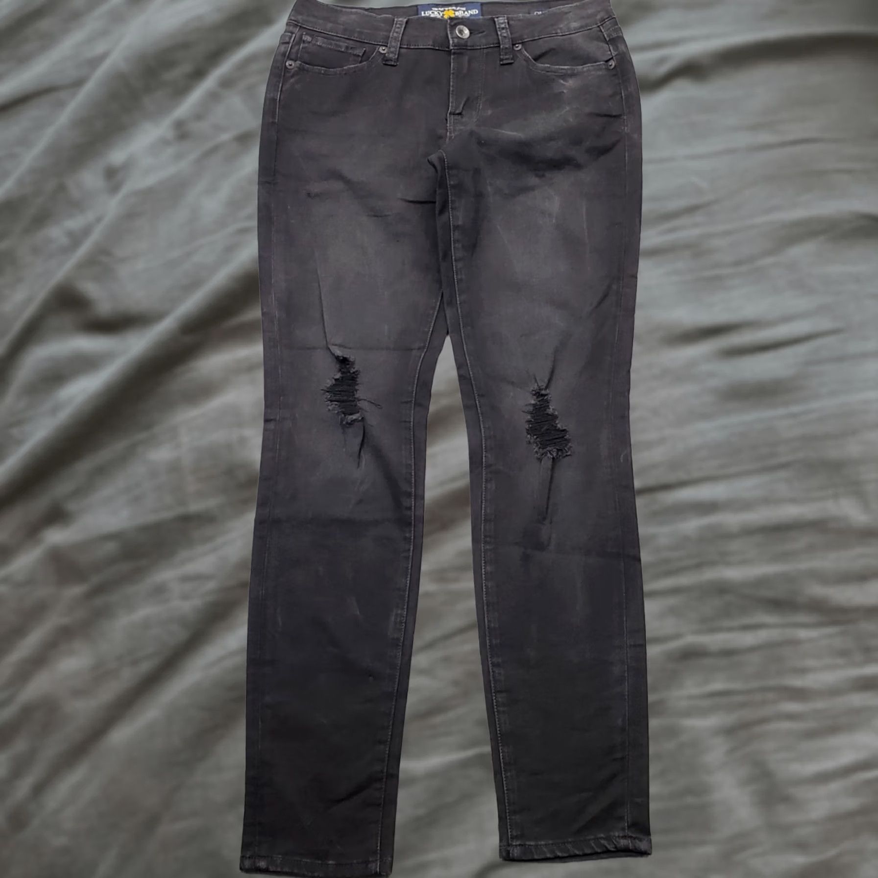 Lucky Brand Lucky Brand Charlie Skinny Jeans Womens 4 Black Denim Distressed Dark Wash Size 27" / US 4 / IT 40 - 1 Thumbnail