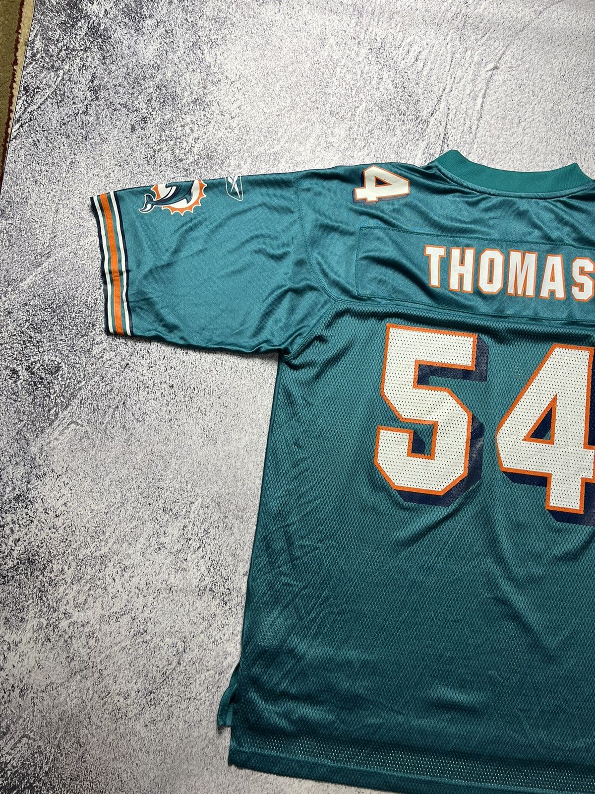 NFL Vintage REEBOK Miami Dolphins Thomas #54 Teal NFL Jersey Size US L / EU 52-54 / 3 - 14 Thumbnail