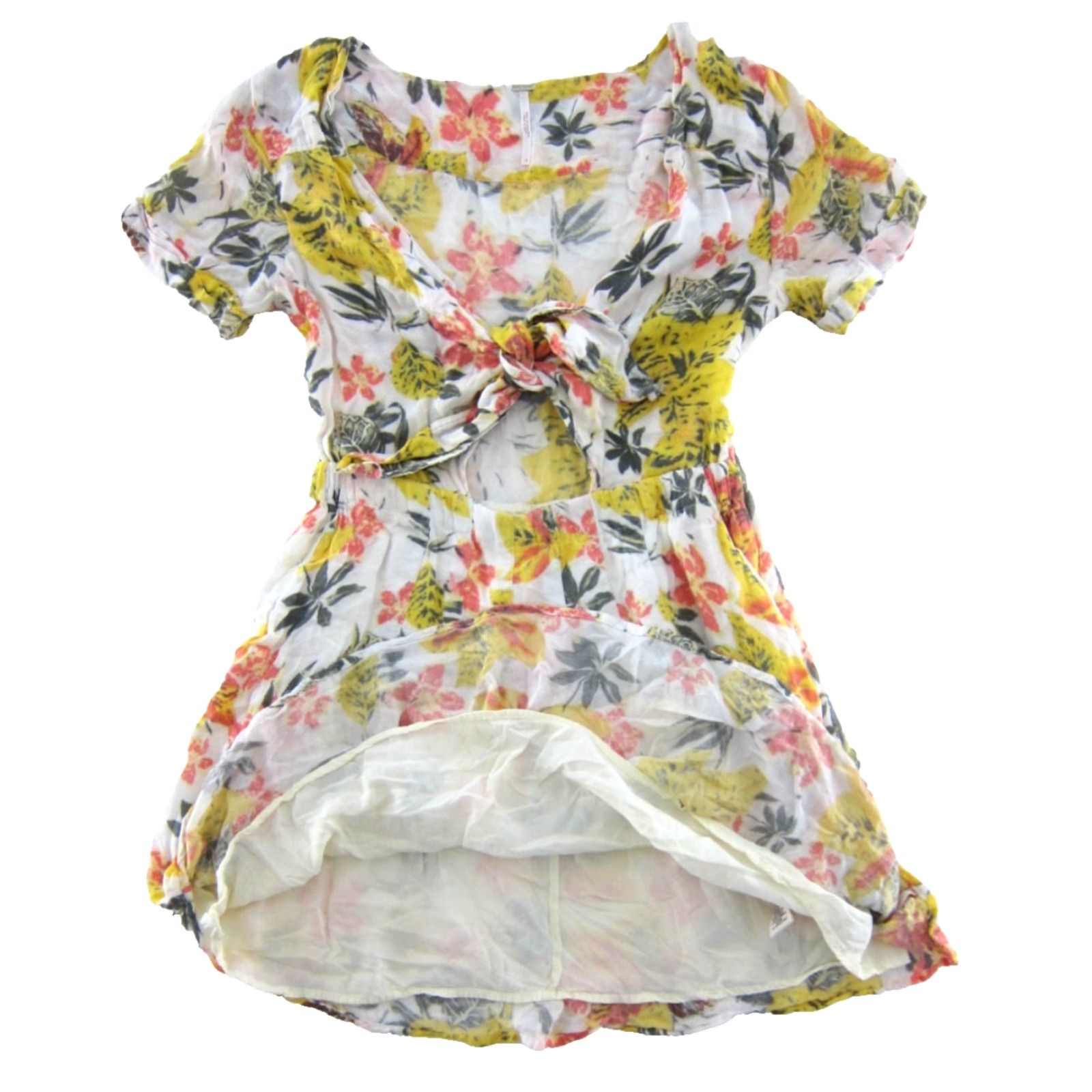Free People Free People Dress Shirt 4 Adult Yellow Floral Pockets Short Sun Smocked V-Neck Size S / US 4 / IT 40 - 5 Thumbnail