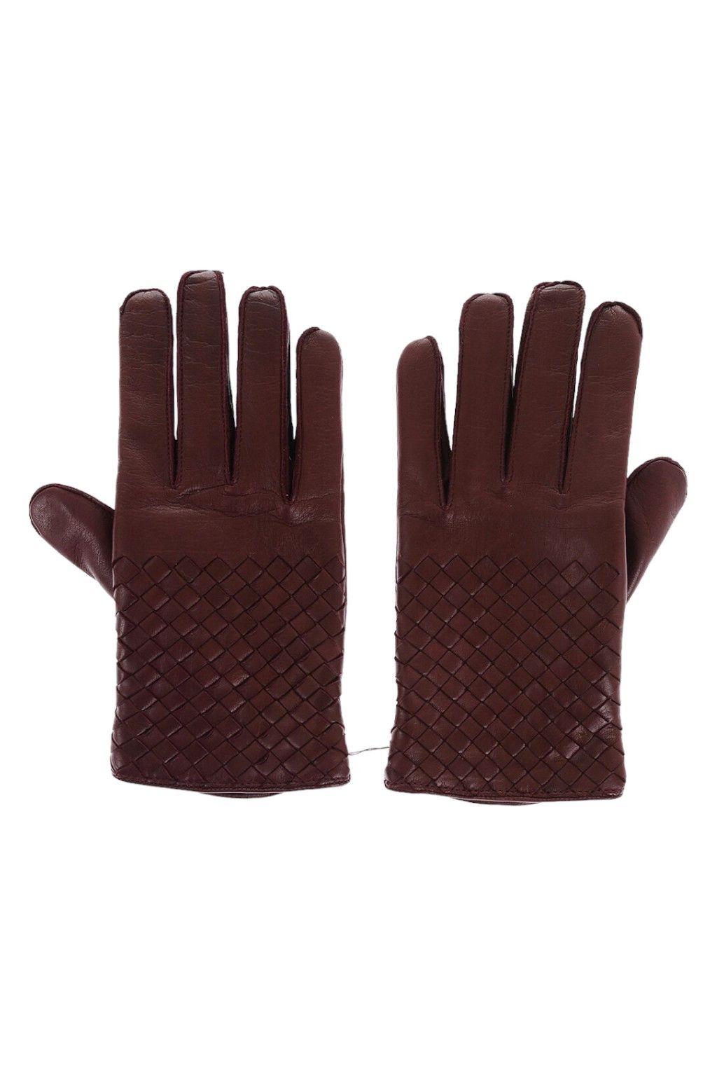 image of Bottega Veneta Braided Leather Gloves Burgundy, Men's