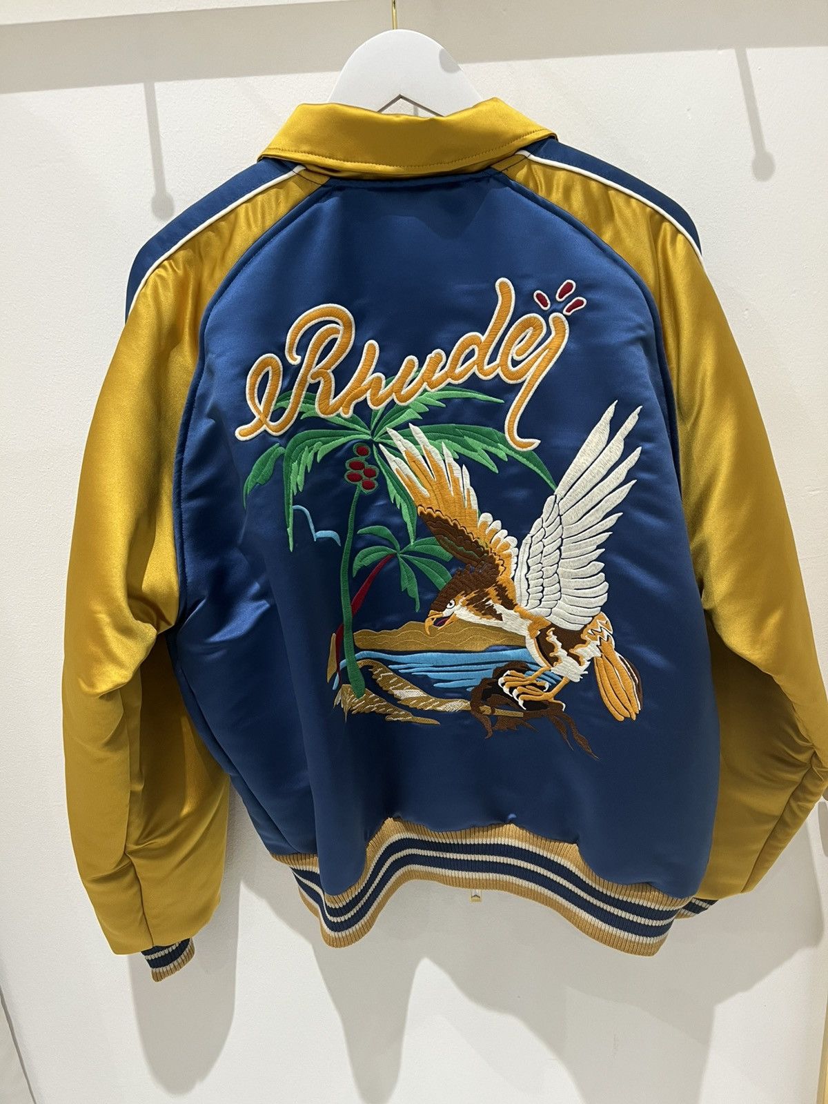 Rhude RHUDE PALM EAGLES SOUVENIER JACKET NAVY&MUSTARD YELLOW SizeL Size US L / EU 52-54 / 3 - 7 Thumbnail
