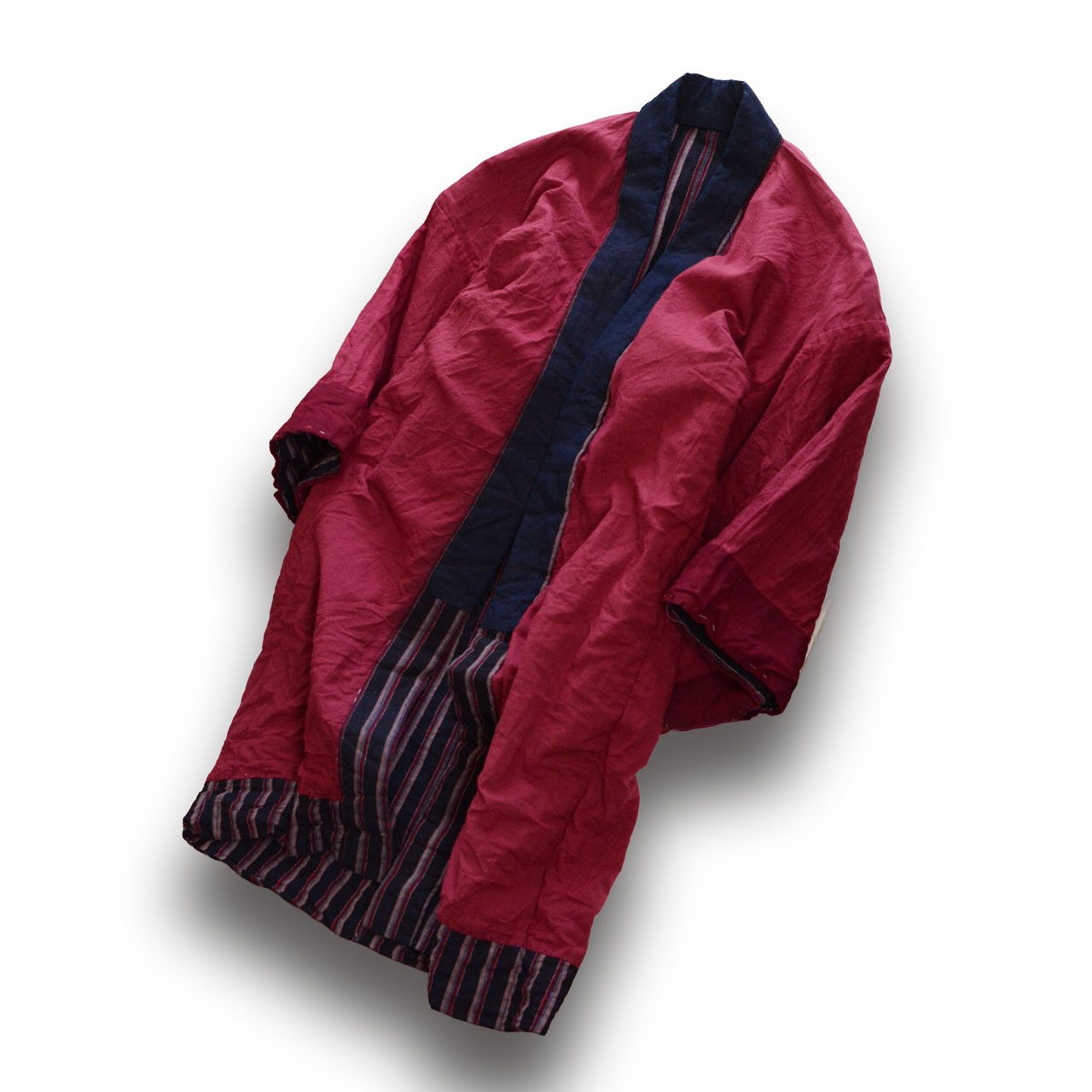 Vintage Japanese Noragi Jacket Indigo Collar Maroon Cotton