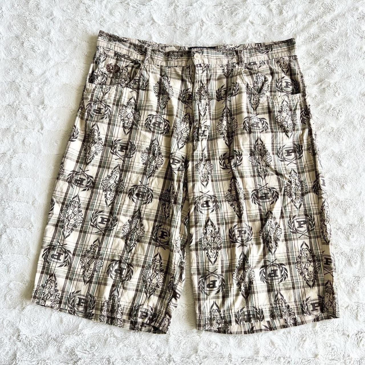 Vintage Phat Farm Shorts Mens 40 Tan Plaid Loose Baggy Y2K