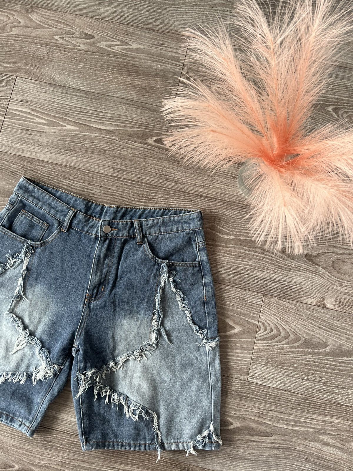 Japanese Brand ‼️Avant Garde Distressed Denim Opium Star Baggy Shorts‼️ Size US 35 - 2 Thumbnail