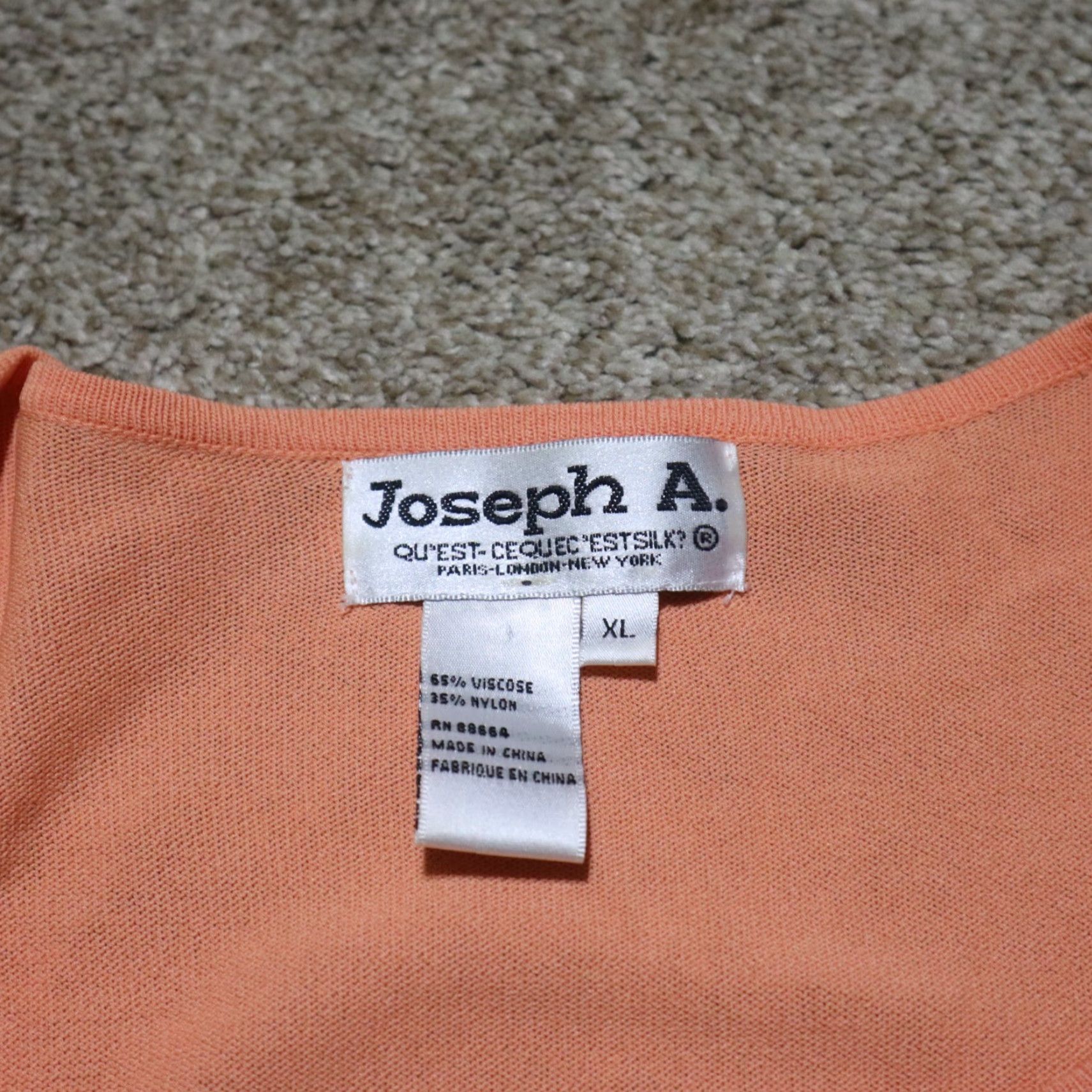 Vintage Joseph A. Peach Stretch Shirt Top Rhinestone Solid Half Sleeve Adult Women XL Orange Size XL / US 12-14 / IT 48-50 - 3 Thumbnail