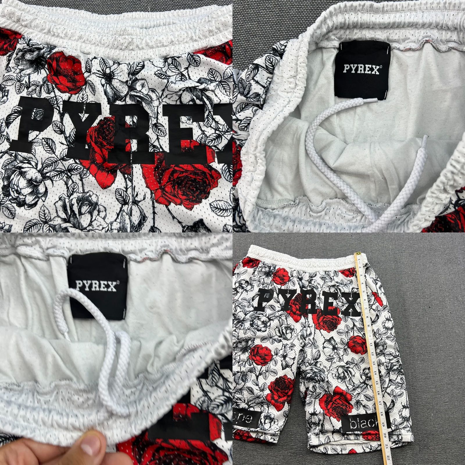Pyrex Vision PYREX Vision Virgil Abloh Mens Shorts XL Basketball Black Dope Sports Roses Floral Pattern Athletic Drawstring Quick Dry Size US 36 / EU 52 - 8 Thumbnail