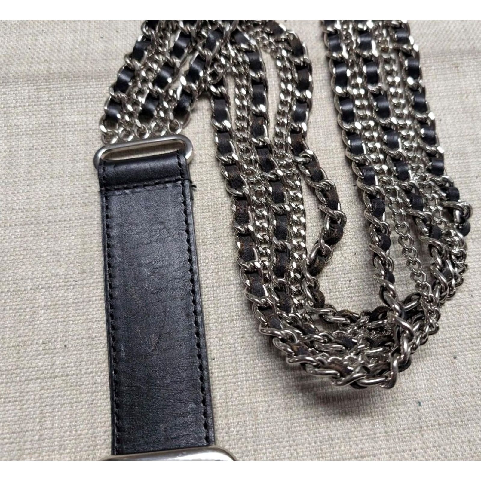 Harley Davidson Harley-Davidson belt 34 black leather chain-link buckle belt Western Punk Y2K Mens Size 34 - 2 Thumbnail