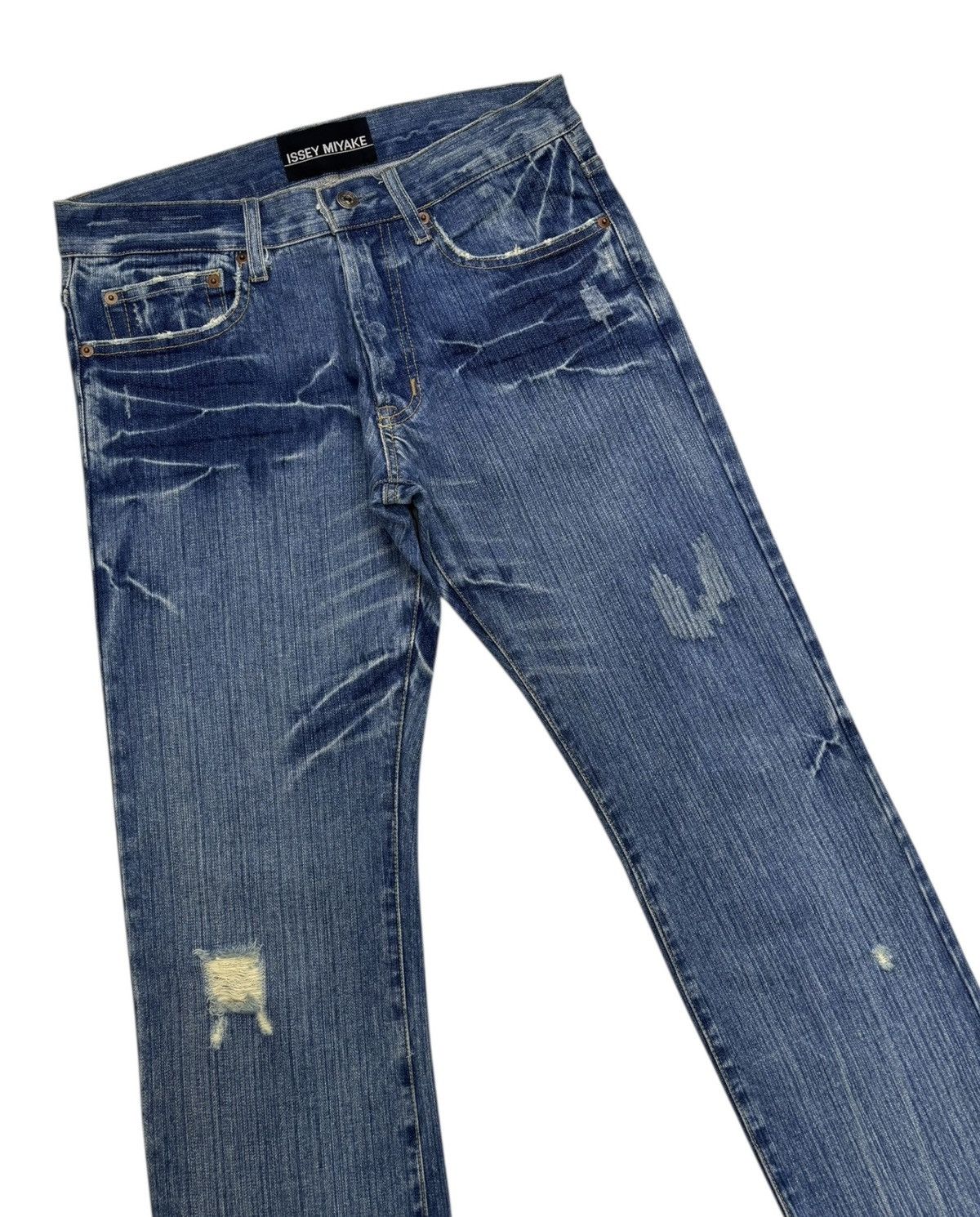 If Six Was Nine × Issey Miyake ISSEY MIYAKE CLAWMARK BLUE CUSTOM MADE DISTRESSED DENIM JEAN Size US 32 / EU 48 - 4 Thumbnail
