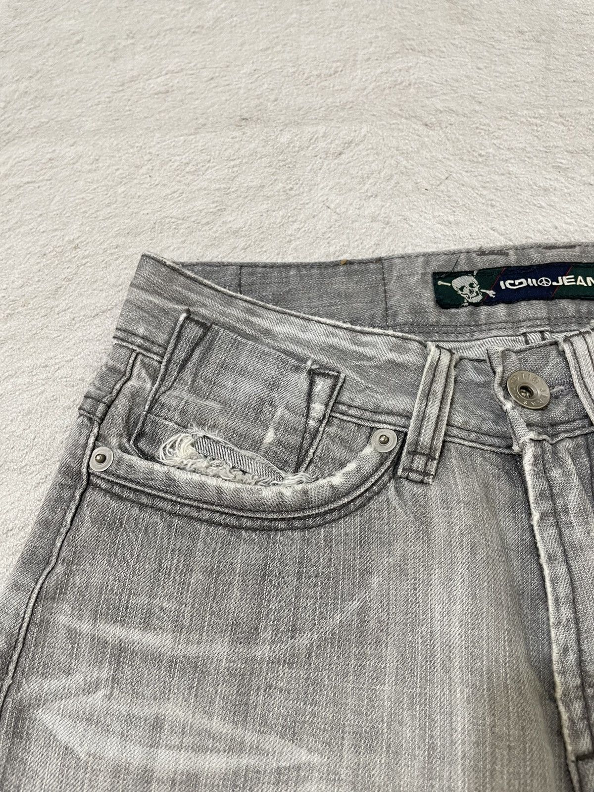 Japanese Brand 2000s IGII Y2K Washed Grey Denim Wide Leg Whiskered Fade Size US 28 / EU 44 - 4 Thumbnail