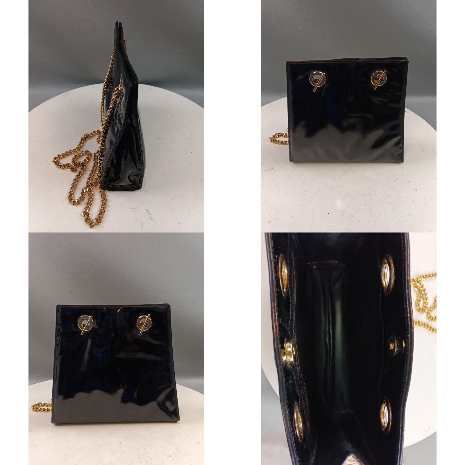 Neiman Marcus VINTAGE Neiman Marcus Purse Crossbody Bag Black Patent Leather Chain Strap EUC Size ONE SIZE - 8 Thumbnail