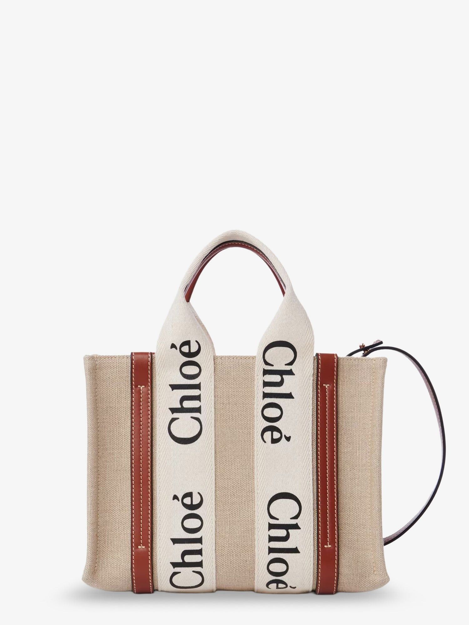Chloe Woody Linen And Leather Tote Bag Size ONE SIZE - 1 Thumbnail