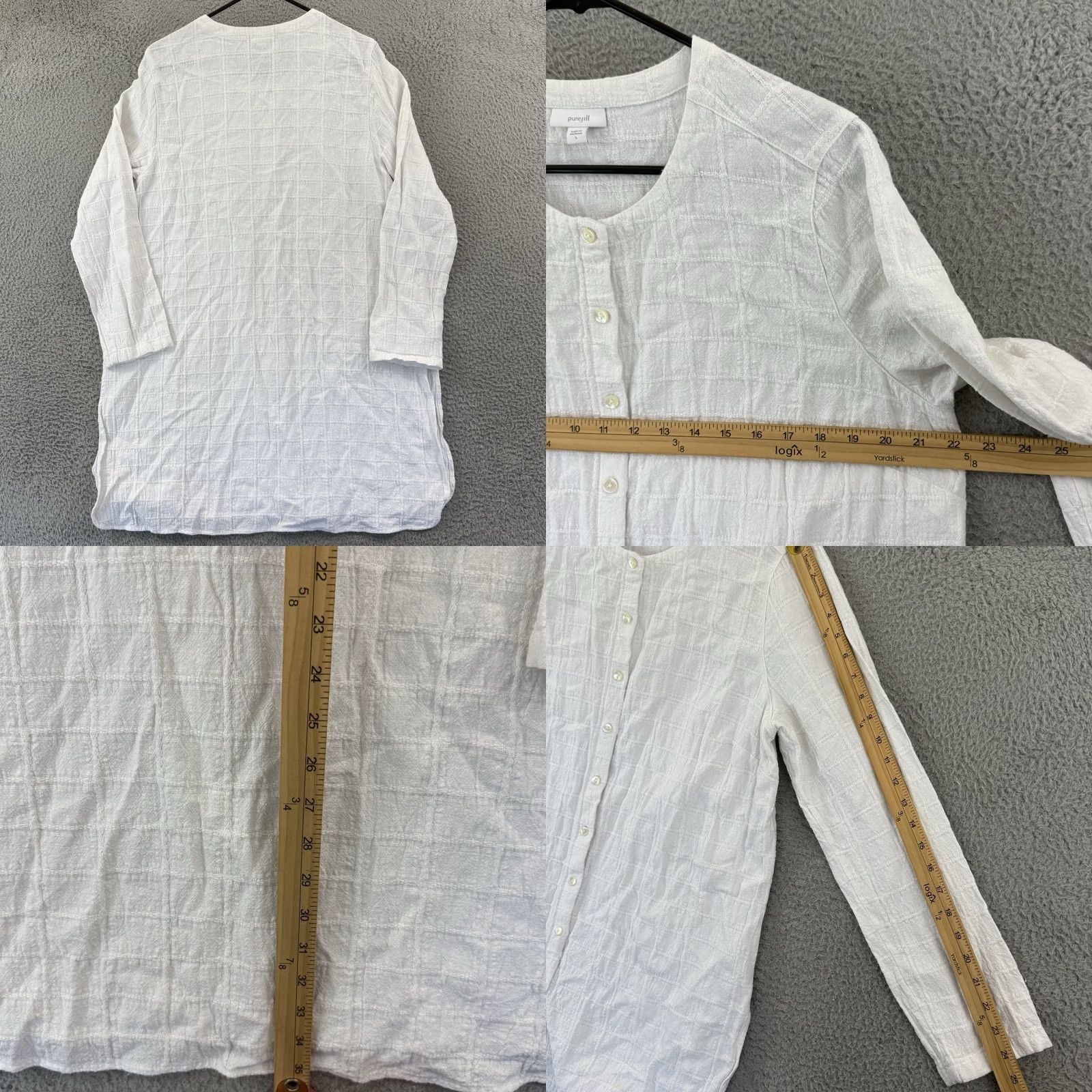 J. Jill J.Jill White Textured Linen Blend Button Down Blouse Tunic Women L Silk? No, Linen Blend. Size L / US 10 / IT 46 - 8 Thumbnail